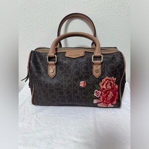 Calvin Klein signature Embroidered Flower Top Zip Satchel.